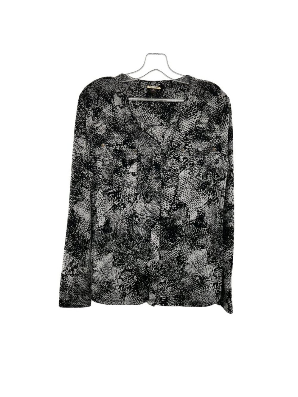Dana Buchman Women's Button Up Blouse Black/White Print Long Sleeve Size Medium